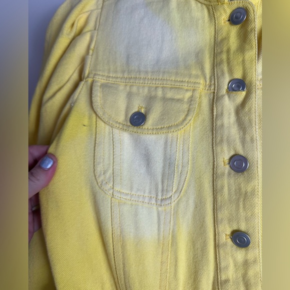 novan Yellow Ombre Dallas Puffy Shoulder Button Front Raw Hem Denim Dress NWT S - Picture 8 of 16